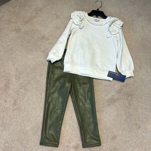 Habitual Kids olive green leather leggings and top set